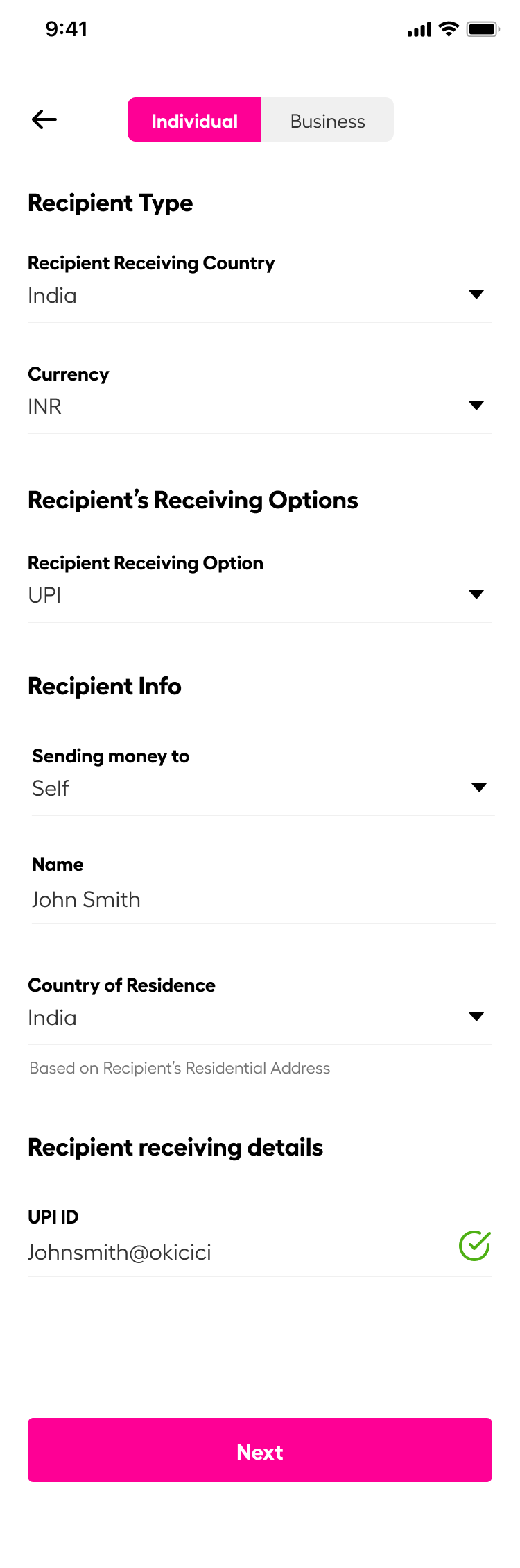 add new contact UPI wallet VPA in Instarem app