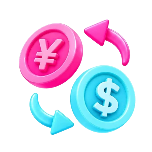 Graphic showing yen and dollar coins with arrows, representing currency exchange or exchange rates