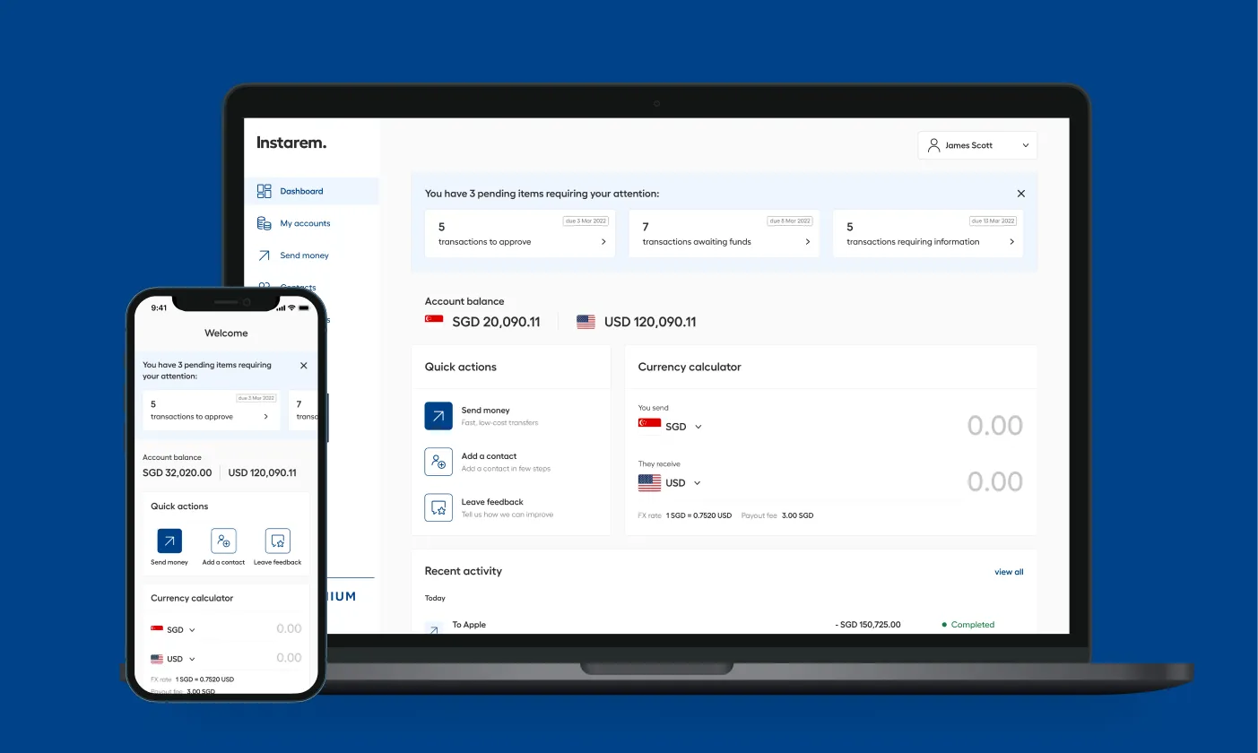 Instarem SME dashboard